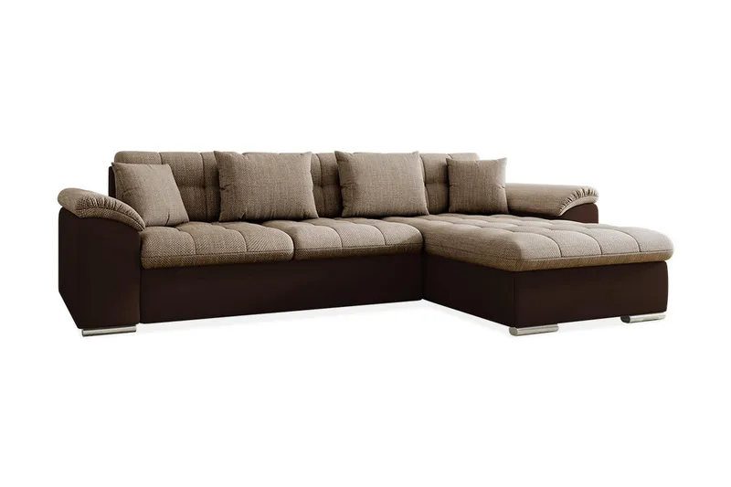 Camior Chaiselong Sovesofa 4-pers Højre Kunstlæder, Brun/Beige