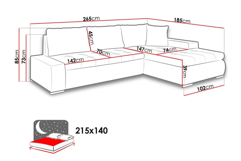 Cerys Sovesofa med diva 265x185x85 cm - Møbler - Sofaer - Lædersofaer
