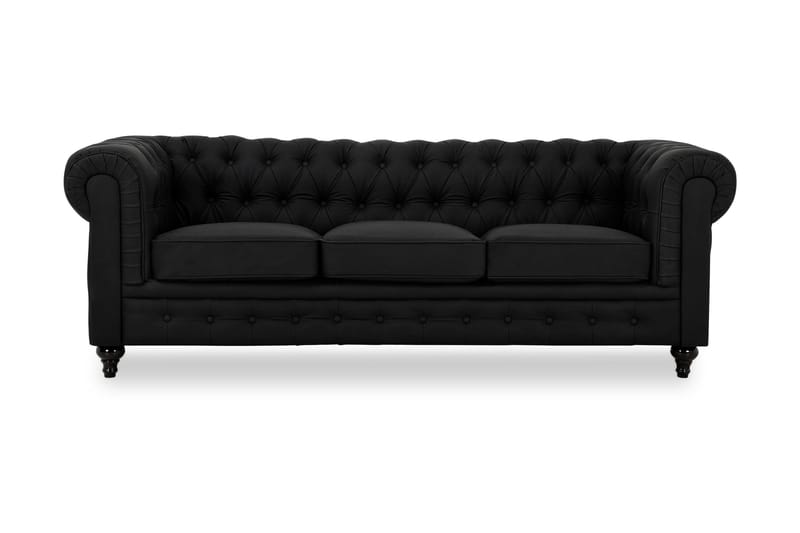Chesterfield Lyx 3-pers Sofa Kunstlæder - Sort - Møbler - Sofaer - Lædersofaer