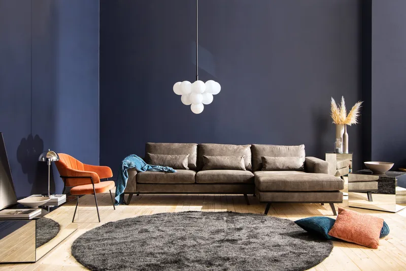 Copenhagen 4-personers Højrevendt L-formet Divansofa i Kunstlæder - Mørkegrå - Møbler - Sofaer - Lædersofaer