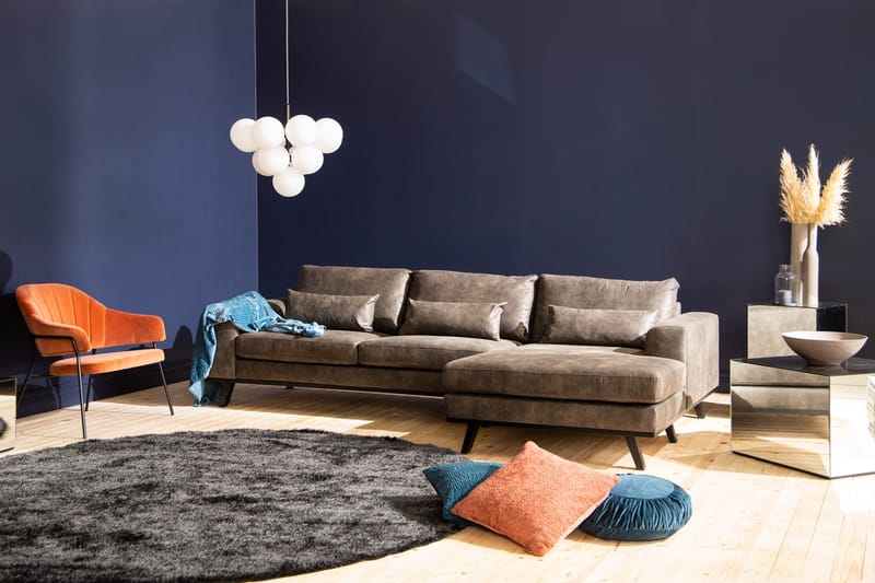 Copenhagen 4-personers Højrevendt L-formet Divansofa i Kunstlæder - Mørkegrå - Møbler - Sofaer - Lædersofaer