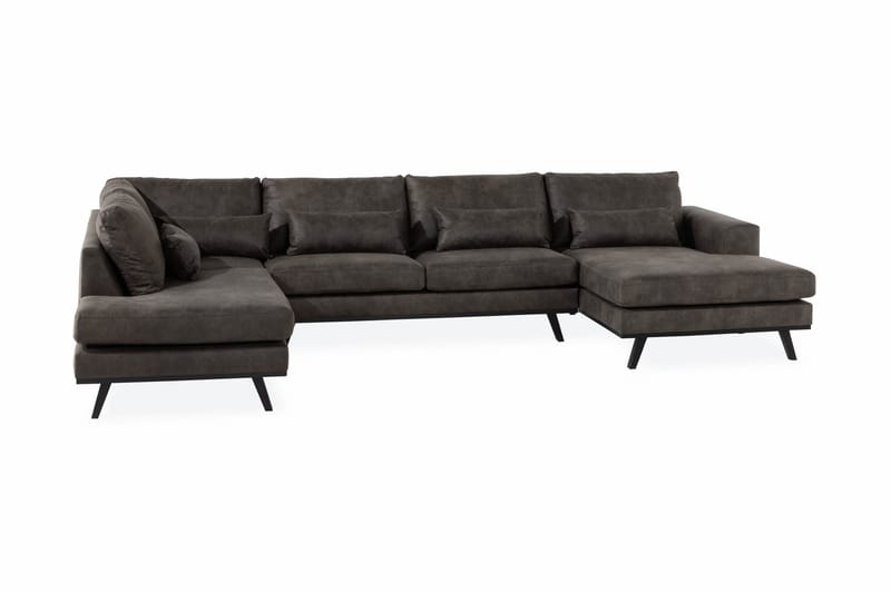 Copenhagen 5-personers Venstrevendt U-formet Sofa med Divan og Chaiselong i Kunstlæder - Mørkegrå - Møbler - Sofaer - Lædersofaer