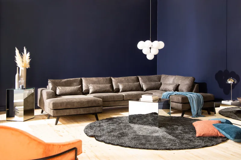 Copenhagen 5-personers Højrevendt U-formet Sofa med Divan og Chaiselong i Kunstlæder - Mørkegrå - Møbler - Sofaer - Lædersofaer