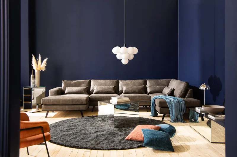 Copenhagen 5-personers Højrevendt U-formet Sofa med Divan og Chaiselong i Kunstlæder - Mørkegrå - Møbler - Sofaer - Lædersofaer