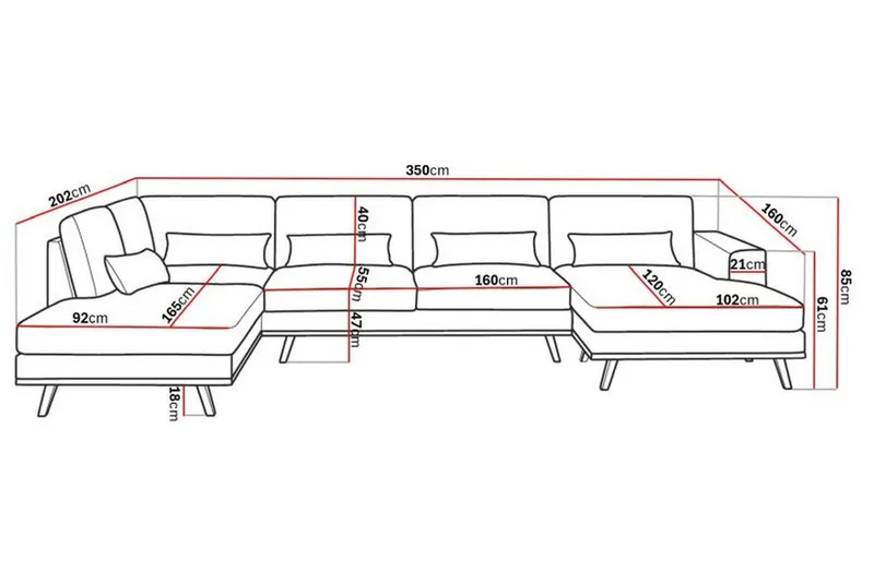 Copenhagen 5-personers Venstrevendt U-formet Sofa med Divan og Chaiselong i Kunstlæder - Mørkegrå - Møbler - Sofaer - Lædersofaer