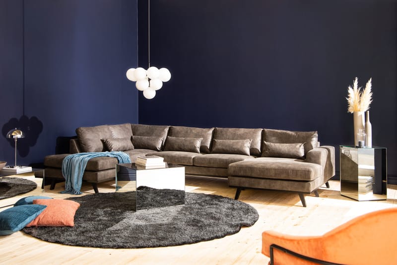 Copenhagen 5-personers Venstrevendt U-formet Sofa med Divan og Chaiselong i Kunstlæder - Mørkegrå - Møbler - Sofaer - Lædersofaer