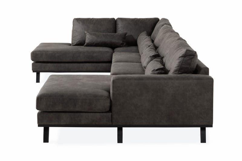 Copenhagen 5-personers Venstrevendt U-formet Sofa med Divan og Chaiselong i Kunstlæder - Mørkegrå - Møbler - Sofaer - Lædersofaer