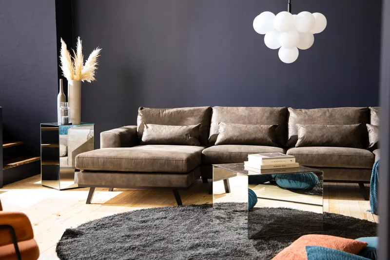 Copenhagen 5-personers Højrevendt U-formet Sofa med Divan og Chaiselong i Kunstlæder - Mørkegrå - Møbler - Sofaer - Lædersofaer