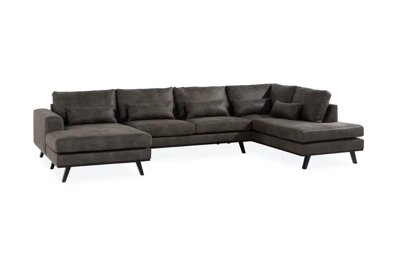 Copenhagen 5-personers Højrevendt U-formet Sofa med Divan og Chaiselong i Kunstlæder - Mørkegrå - Møbler - Sofaer - Lædersofaer
