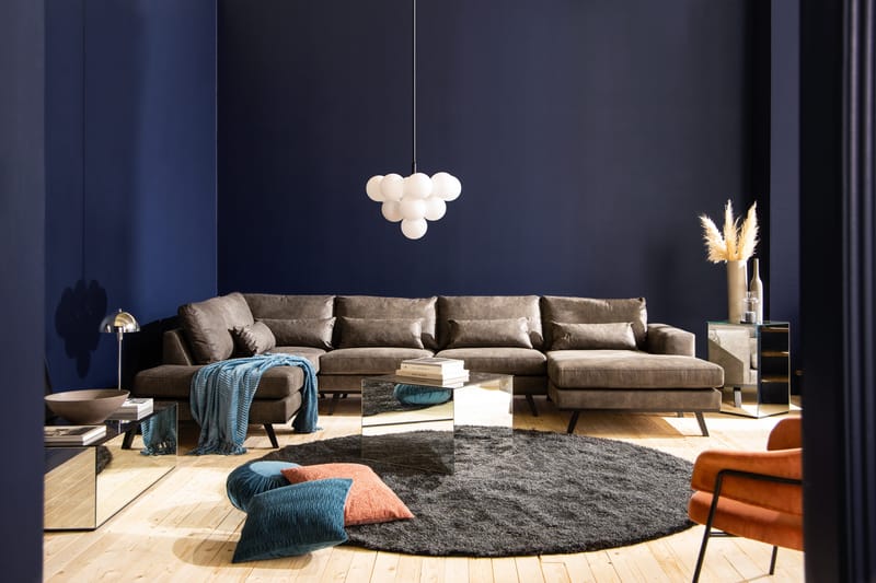 Copenhagen 5-personers Venstrevendt U-formet Sofa med Divan og Chaiselong i Kunstlæder - Mørkegrå - Møbler - Sofaer - Lædersofaer