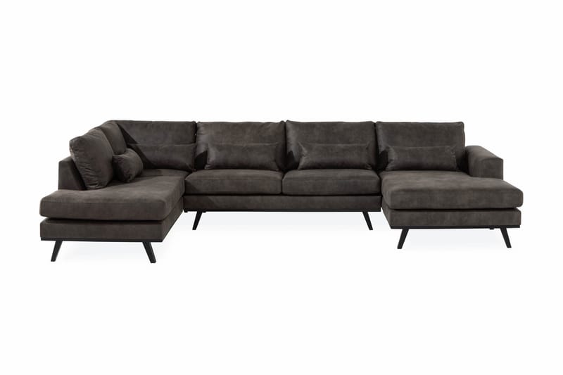 Copenhagen 5-personers Venstrevendt U-formet Sofa med Divan og Chaiselong i Kunstlæder - Mørkegrå - Møbler - Sofaer - Lædersofaer