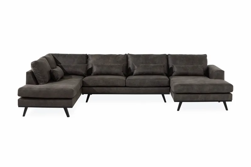 Copenhagen 5-personers Venstrevendt U-formet Sofa med Divan og Chaiselong i Kunstlæder - Mørkegrå - Møbler - Sofaer - Lædersofaer