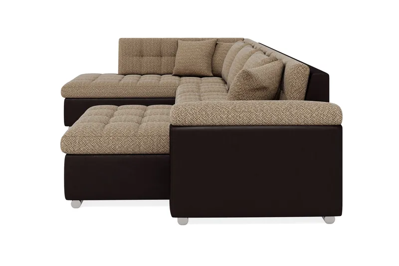 Dynir Hjørnesovesofa Chaiselong med Opbevaring Højre - Beige/Brun - Møbler - Sofaer - Lædersofaer