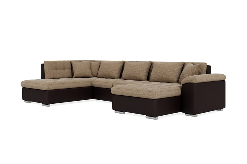 Dynir Hjørnesovesofa Chaiselong med Opbevaring Højre - Beige/Brun - Møbler - Sofaer - Lædersofaer