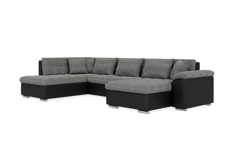 Dynir Stor Hjørnesovesofa Divan med Opbevaring Højre 350 cm - Sort/Grå - Møbler - Sofaer - Lædersofaer