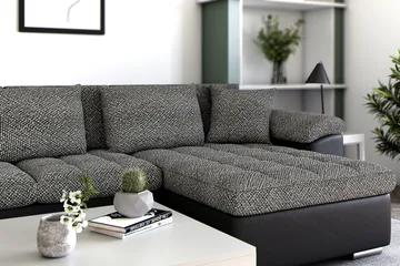 Dynir Stor Hjørnesovesofa Divan med Opbevaring Højre 350 cm - Sort/Grå - Møbler - Sofaer - Lædersofaer