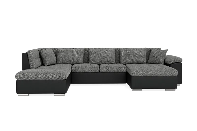 Dynir Stor Hjørnesovesofa Divan med Opbevaring Højre 350 cm - Sort/Grå - Møbler - Sofaer - Lædersofaer