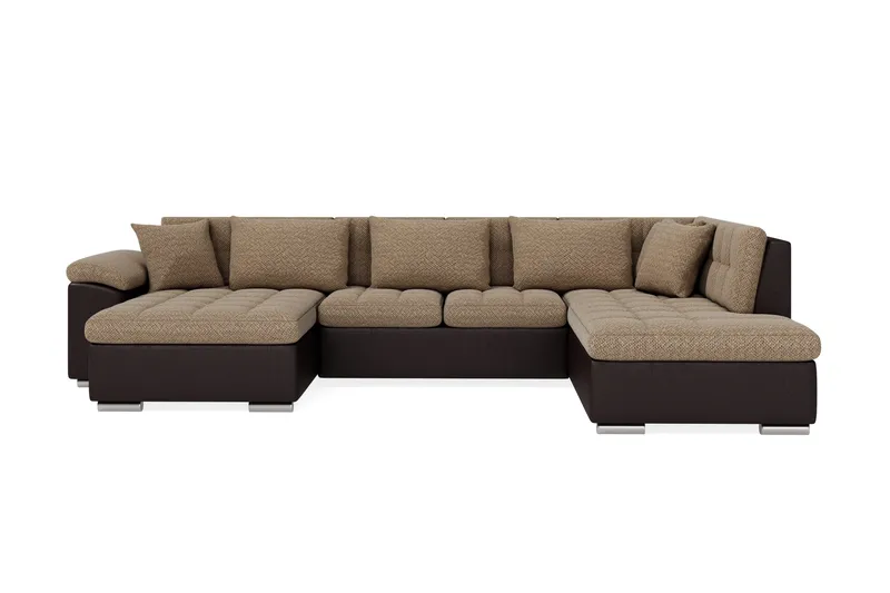 Dynir Stor Hjørnesovesofa Divan med Opbevaring Venstre 350 cm bred - Beige/Brun - Møbler - Sofaer - Lædersofaer