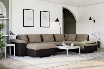 Dynir Stor Hjørnesovesofa Divan med Opbevaring Venstre 350 cm bred - Beige/Brun - Møbler - Sofaer - Lædersofaer