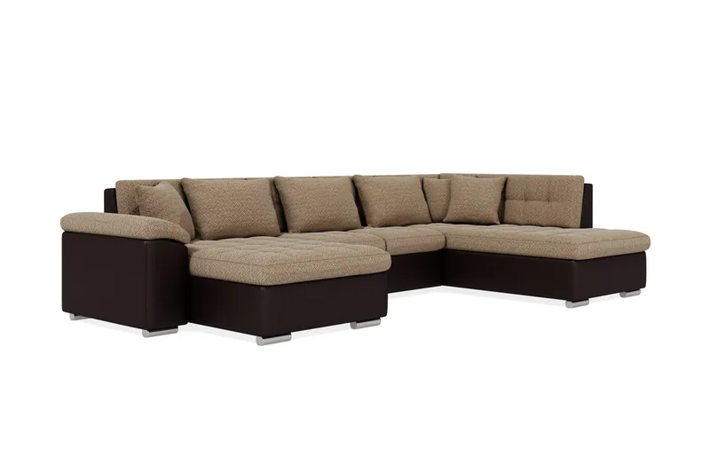 Dynir Stor Hjørnesovesofa Divan med Opbevaring Venstre 350 cm bred - Beige/Brun - Møbler - Sofaer - Lædersofaer