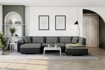 Dynir Stor Hjørnesovesofa Divan med Opbevaring Venstre - Grå/Sort - Møbler - Sofaer - Lædersofaer