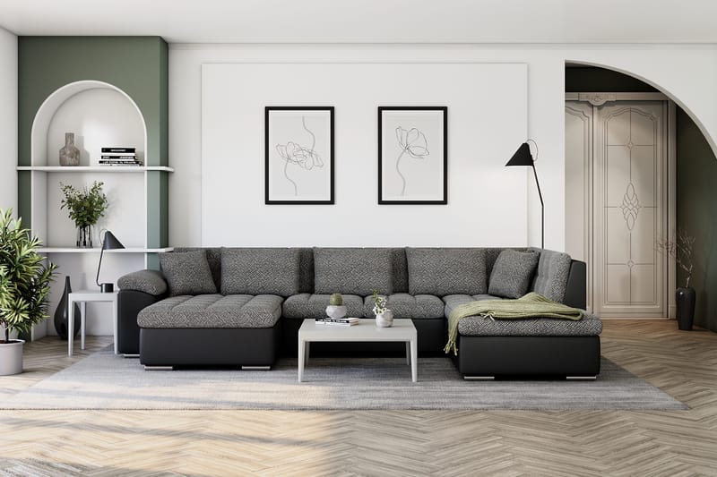 Dynir Stor Hjørnesovesofa Divan med Opbevaring Venstre - Grå/Sort - Møbler - Sofaer - Lædersofaer