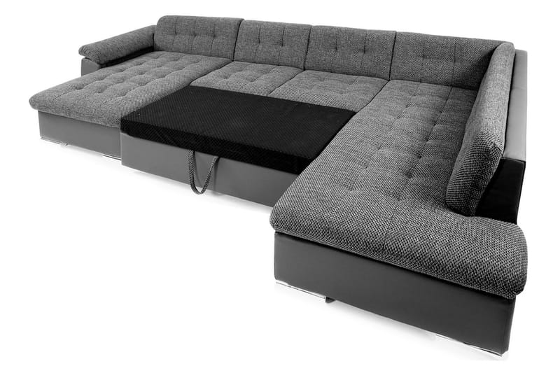 Dynir Stor Hjørnesovesofa Divan med Opbevaring Venstre - Grå/Sort - Møbler - Sofaer - Lædersofaer