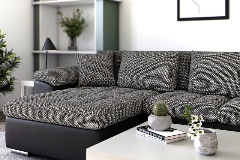 Dynir Stor Hjørnesovesofa Divan med Opbevaring Venstre - Grå/Sort - Møbler - Sofaer - Lædersofaer