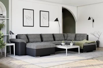 Dynir Stor Hjørnesovesofa Divan med Opbevaring Venstre - Grå/Sort - Møbler - Sofaer - Lædersofaer