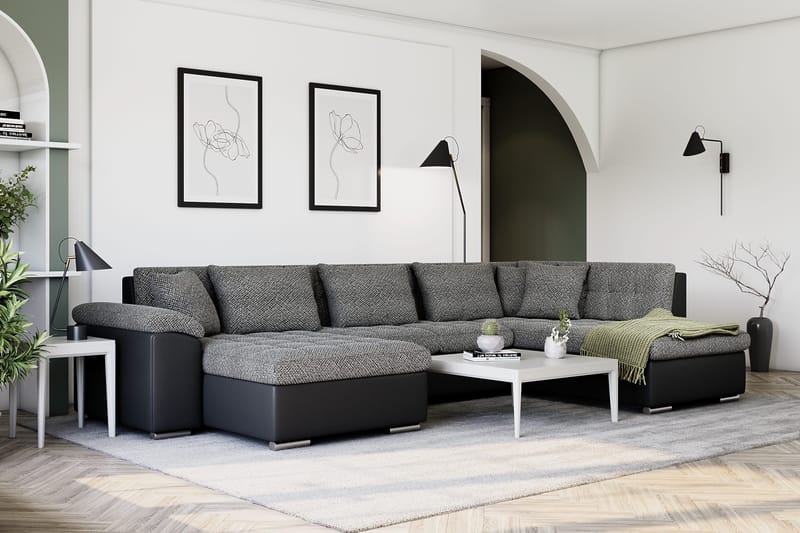 Dynir Stor Hjørnesovesofa Divan med Opbevaring Venstre - Grå/Sort - Møbler - Sofaer - Lædersofaer