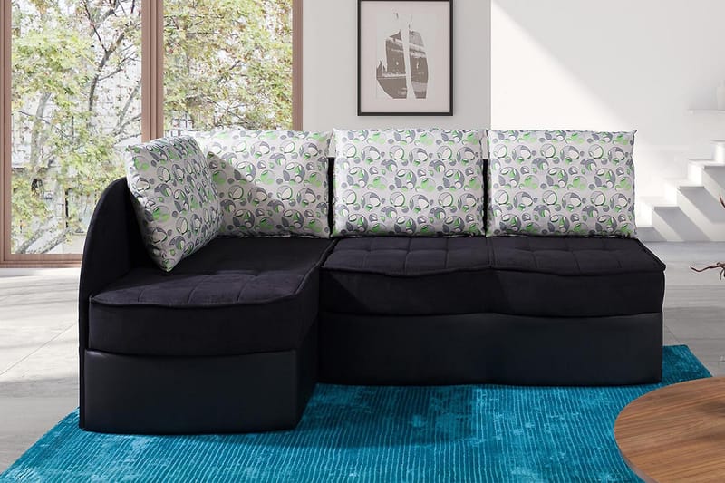 Frestelsens Hjørnesovesofa 203x143x79 cm - Sort - Møbler - Sofaer - Lædersofaer