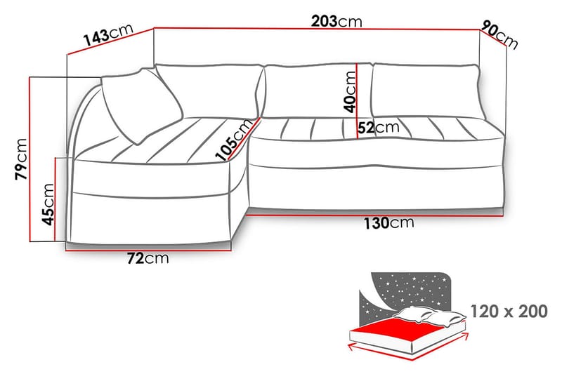 Frestelsens Hjørnesovesofa 203x143x79 cm - Sort - Møbler - Sofaer - Lædersofaer