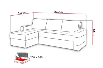 Gordia Sovesofa med diva 234x82x156 cm - Møbler - Sofaer - Lædersofaer