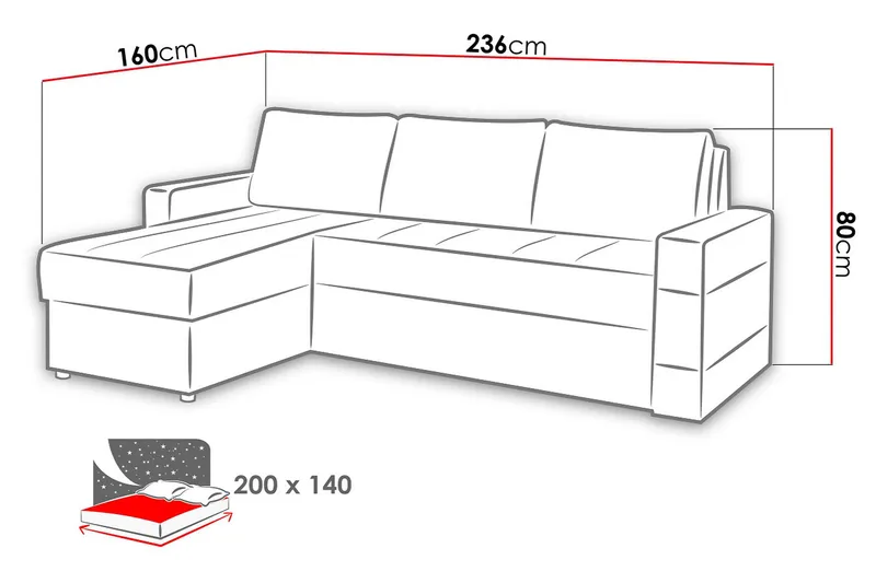 Gordia Sovesofa med diva 234x82x156 cm - Møbler - Sofaer - Lædersofaer