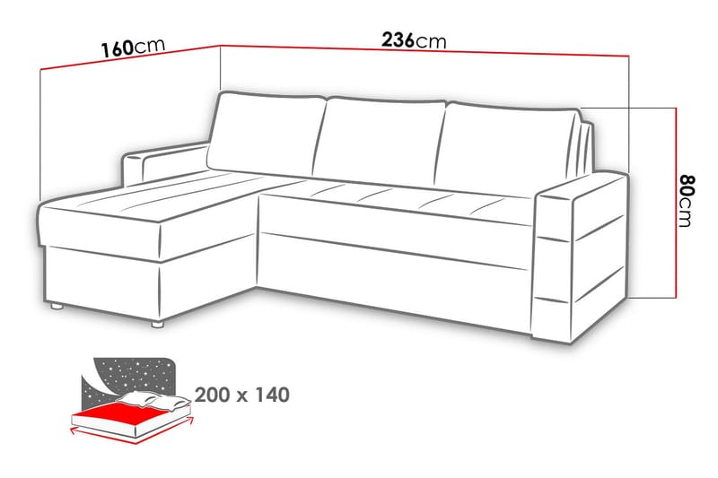 Gordia Sovesofa med diva 234x82x156 cm - Møbler - Sofaer - Lædersofaer