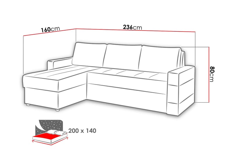 Gordia Sovesofa med diva 234x82x156 cm - Sovesofaer - Sovesofa chaiselong - Lædersofaer