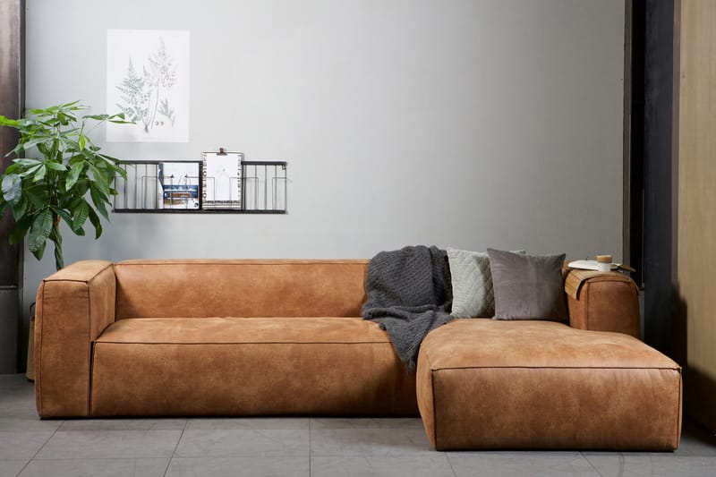 Harlow Divan sofa Højre Ægte læder - Cognac - Sofa med chaiselong - Lædersofaer