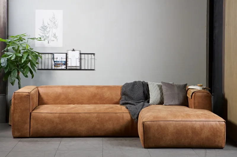 Harlow Divan sofa Højre Ægte læder - Cognac - Møbler - Sofaer - Lædersofaer