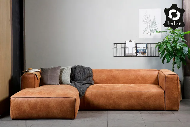 Harlow Divan sofa Venstre Ægte læder - Cognac - Møbler - Sofaer - Lædersofaer
