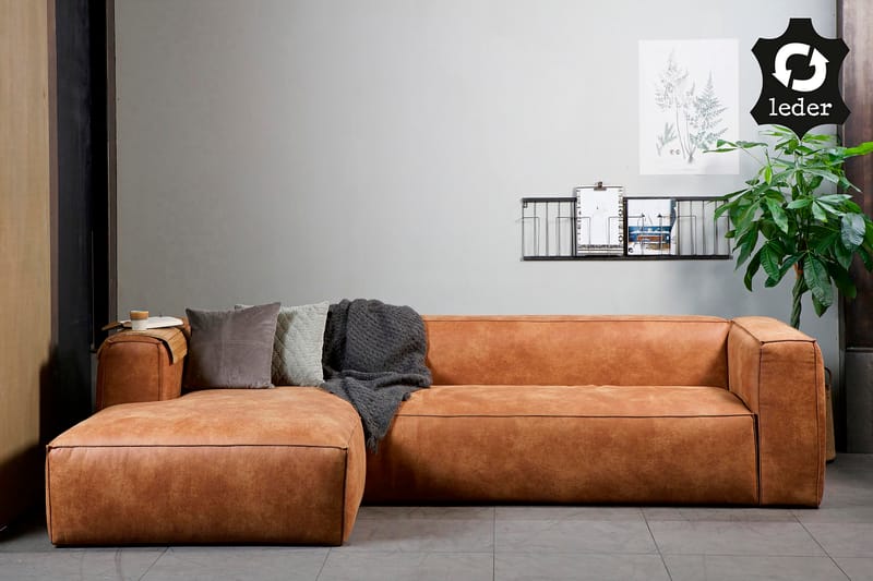 Harlow Divan sofa Venstre Ægte læder - Cognac - Sofa med chaiselong - Lædersofaer