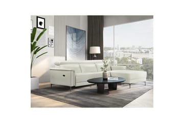 Hjørnesofa 3-personers Lund Creme, PU, Højre elektrisk liggestol - Creme, PU, Højre elektrisk liggestol - Møbler - Sofaer - Lædersofaer
