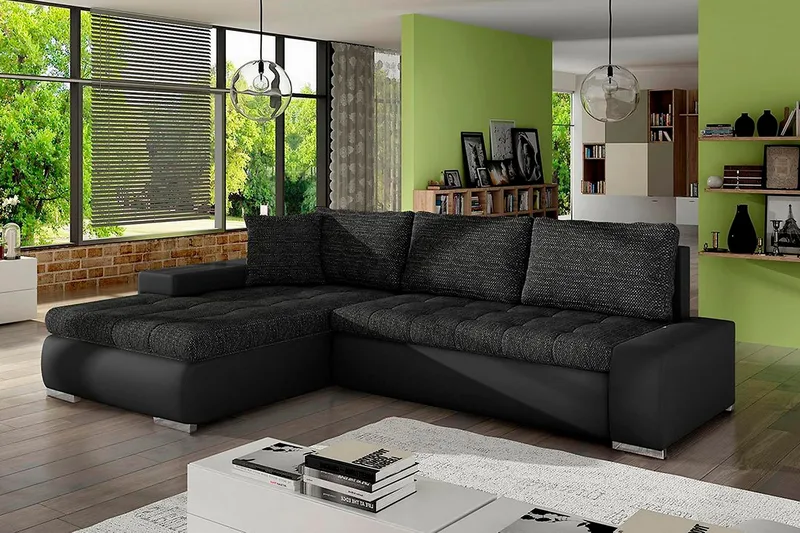 Irja Chaiselong Sovesofa 4-pers Vendbar - Sort - Møbler - Sofaer - Lædersofaer