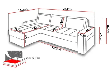 Kold Sovesofa med diva 234x156x82 cm - Møbler - Sofaer - Lædersofaer