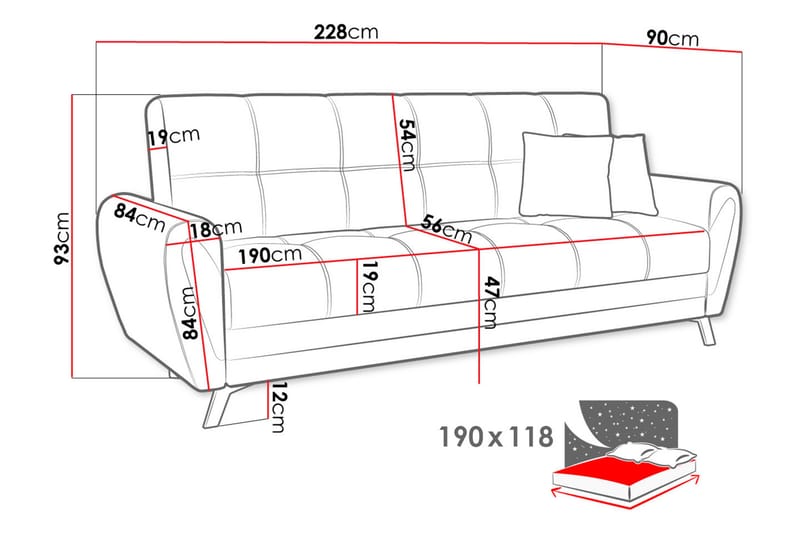 Laterse 3-Pers. Sofa - Grå - Sovesofaer - Lædersofaer - 3 personers sovesofa