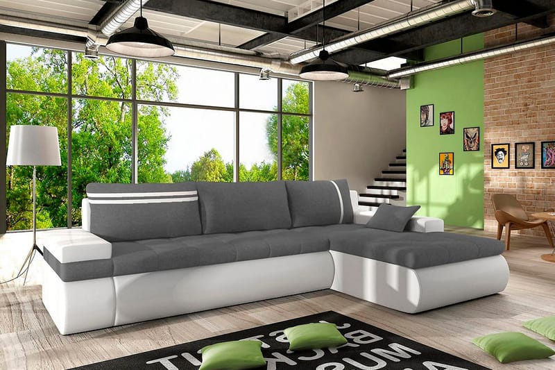 Lavona Chaiselongsovesofa Højre - Grå/Hvid - Møbler - Sofaer - Sovesofaer - Sovesofa chaiselong
