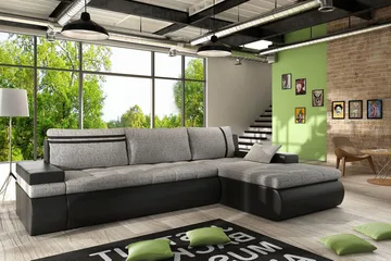 Lavona Chaiselongsovesofa Højre - Grå/Sort - Møbler - Sofaer - Lædersofaer