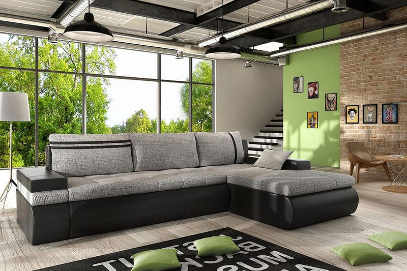 Lavona Chaiselongsovesofa Højre - Grå/Sort - Møbler - Sofaer - Lædersofaer