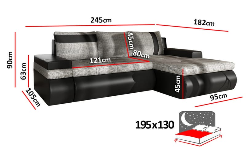 Lavona Chaiselongsovesofa Mini H�øjre - Mørkegrå/Hvid - Sovesofaer - Sovesofa chaiselong - Lædersofaer