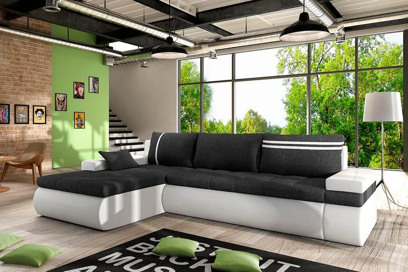 Lavona Chaiselongsovesofa Venstre - Mørkegrå/Hvid - Møbler - Sofaer - Lædersofaer