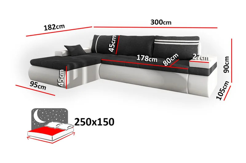Lavona Chaiselongsovesofa Venstre - Sort/Grå - Møbler - Sofaer - Lædersofaer